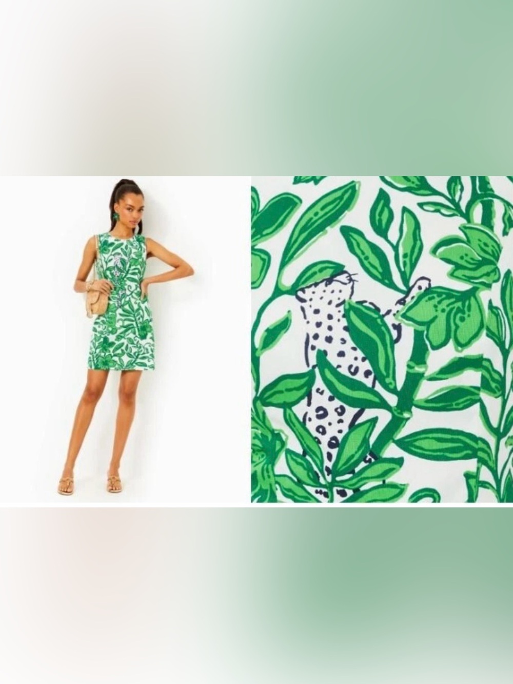 Lilly Pulitzer Green and White Leaf Print Mini Dress